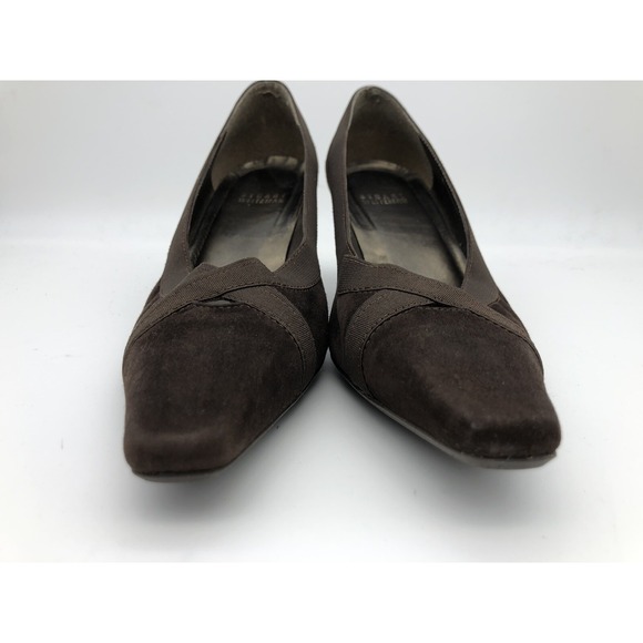 Stuart Weitzman Women's Size‎ 7.5 M Brown Suede Kitten Heels Cross Straps Spain - Picture 7 of 10